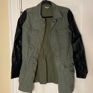 Urban Outfitters Ecote Green with Black Leather Sleeves Jacket Size Medium